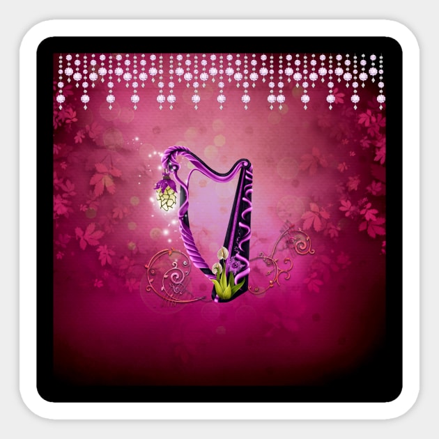 Wonderful elegant harp and flowers Sticker by Nicky2342